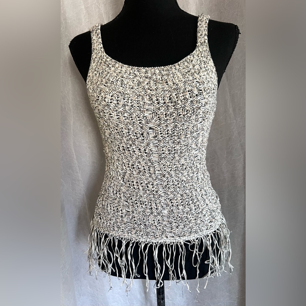 Primark Black and White Knit Fringe Tank Top